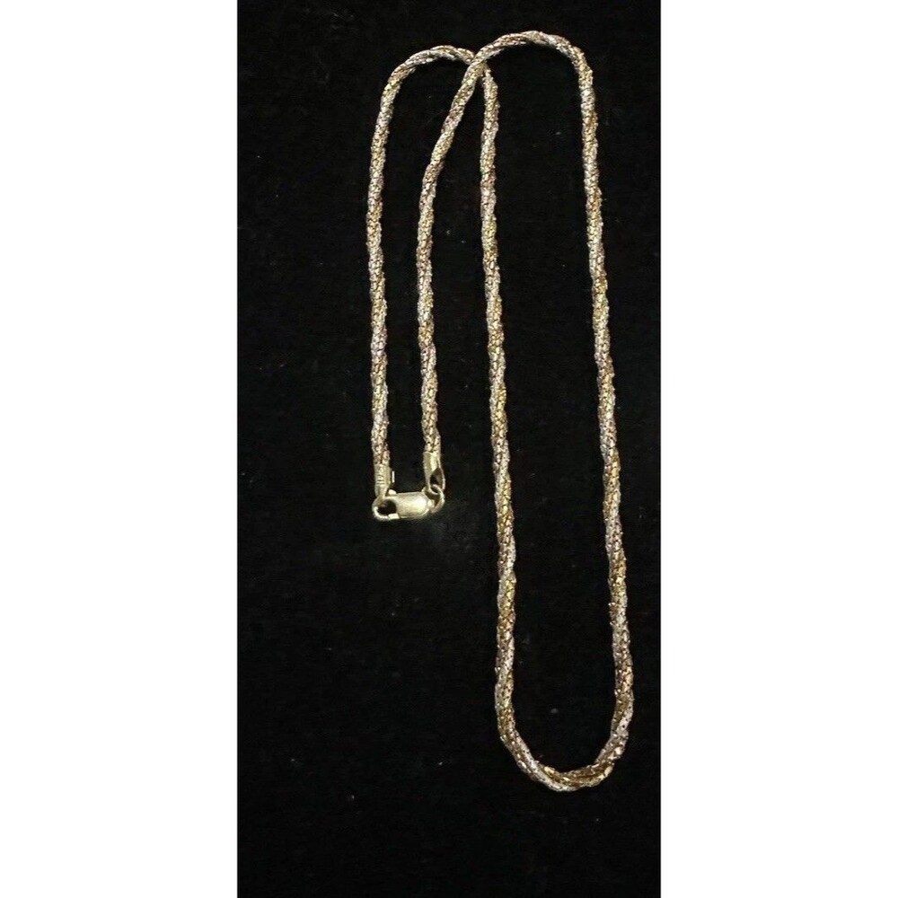 925 Sterling Silver 18” Twisted Italian Two Tone Gold And Silver Chain
